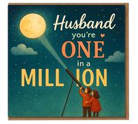 Husband You're One in a Million Card - Romantic Stargazing Moon Night Sky Illustration - Love Anniversary Card for Husband