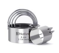 Husfunov Biscuit Cutter Set Round Cookie Cutters with Handle 5 Pieces Stainless Steel Circle Professional Baking Dough Tools for Cake
