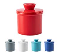 Husfunov Butter Crock with Water Line for Countertop, French Butter Dish with Lid, Ceramic Butter Keeper for Fresh Spreadable Butter, Butter Container Holder for Kitchen and Home Decor, Red