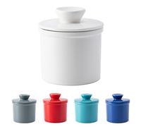 Husfunov Butter Crock With Water Line for Countertop, French Dish With Lid, Ceramic Keeper for Fresh Spreadable Butter, Container Holder for Kitchen and Home Decor, White