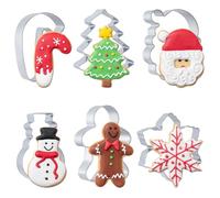 Husfunov Christmas Cookie Cutters Set 6 Pieces,Stainless Steel Metal Cutter with Christmas Tree, Gingerbread Man, Snowman, Snowflake, Candy Cane, Santa Face Shapes for Holiday