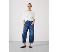 HUSH Boyfriend Mid Rise Cropped Turn Up Jeans Mid Blue