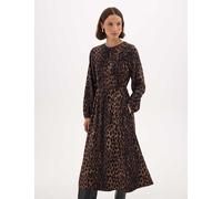 HUSH Chiffon Animal Print Gathered Midi Waisted Dress Brown Mix