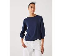 HUSH Emily Puff Sleeve Cotton Jersey Top Navy