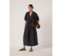 HUSH Lyocell Rich Short Sleeve Midi Waisted Dress Navy