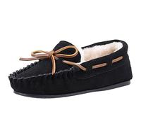 Hush Puppies ADDISON Kids Suede Moccasin Slippers Black