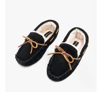 Hush Puppies ADDISON Kids Suede Moccasin Slippers Black - UK 13 (Small Kids)