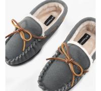 Hush Puppies ADDISON Kids Suede Moccasin Slippers Grey - UK 3 (Older Kids)