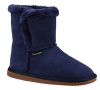 Hush Puppies Ashleigh Womens Navy Real Suede Faux Fur Pull On Slipper Bootie