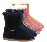 Hush Puppies Ashleigh Womens Real Suede Faux Fur Pull On Slipper Bootie - Tan - UK 3 / EU 36