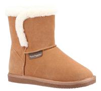 Hush Puppies Ashleigh Womens Tan Real Suede Faux Fur Pull On Slipper Bootie