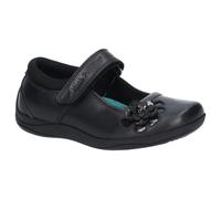 Hush Puppies Jessica Girls Leather Touch Fasten Comfort Black School Shoes