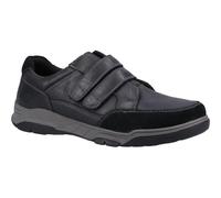 Hush Puppies Mens Fabian Double Strap Black Leather Touch Fastening Shoes