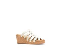 Hush Puppies Womens Willow Slide Ladies Heeled Sandals - White Leather/Textile - Size UK 8