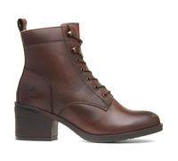 Hush Puppies Womens Brown Boots Leather Block Heel Side Zip Lace Up Lined SIZE