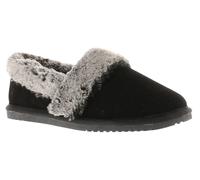 Hush Puppies Womens Slippers Full Fluffy Ariel Suede Leather black - Size UK 4