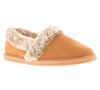Hush Puppies Womens Slippers Full Fluffy Ariel Suede Leather tan - Size UK 6