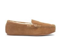 Hush Puppies Womens Tan Slippers Suede Moccasin Faux Fur Slip On Grip Sole SIZE