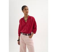 HUSH Pure Cotton V-Neck Gathered Sleeve Blouse Red