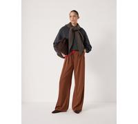 HUSH Satin Twill Pleat Front Wide Leg Trousers Medium Brown