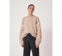 HUSH Textured Crew Neck Oversized Jumper with Wool Beige Mix