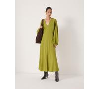 HUSH V-Neck Midi Waisted Dress Olive