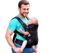 Hushco Flip Advanced 4-in-1 Baby Carrier - Ergonomic, Convertible, Face-in and Face-Out Front and Back Baby Carrier for Newborn to Toddler 3.6-14.5kg, Black with Bib