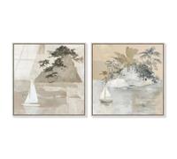 Hushed Tide Duo Framed Acrylic Print Boho Wall Decor Set by Art Remedy, Silver Frame, 12 x 12