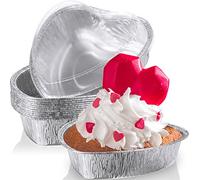 Hushee 12 Pcs 27 oz Valentine's Day Heart Shaped Cake Pan with Lid 7.4 Inch Aluminum Foil Disposable Cupcake Baking Pan Heart Food Packing Muffin Tin Liner Pudding Cooking Cup for Mother's Day