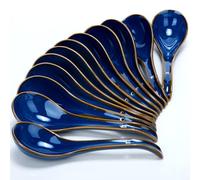 Hushee 12 Pcs Asian Soup Spoons, 6.7 inch Ceramic Deep Soup Spoon with Deep Hook Design & Hanging Hole, Blue Ramen Spoons Chinese Japanese Korean Tablespoons for Pho, Rice, Noodle, Wonton, Miso