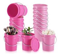 Hushee 12 Pcs Mini Plastic Buckets with Lids, 0.4 Quart Pink Buckets for Party Gift Packaging, Candy Holders Easter Halloween Christmas Candy Treat Snacks Holder Birthday Baby Shower Party Supplies