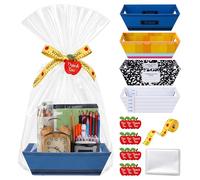 Hushee 12 Sets Back to School Gift Baskets Empty 9.84'' x 6.5'' Teacher Appreciation Gifts Basket with Handle Transparent Bags Apple Tags Bows Ribbon Thank You Box for Classroom Holiday Party Favors