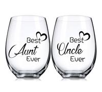 Hushee 2 Pack 60th Wedding Anniversary Wine Glass 17 oz Aunt Uncle Glasses Gifts Mr and Mrs Gift, Funny Stemless Crystal Wine Glass for Christmas Birthday Valentine Gift(Uncle and Aunt)