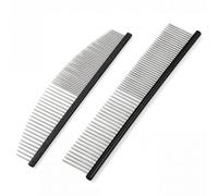 Hushee 2 Pack Dog Grooming Combs Set, Crescent Comb 6.5in and Cat Combs with Rounded Stainless Steel Teeth 7.5in for Removing Tangles and Knots, Grooming Tool for Dog, Cat and Other Pets