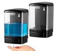 Hushee 2 Pcs Plastic Wall Mounted Soap Dispenser Commercial Manual Soap Containers Wall Dispenser for Kitchen Shower Hotel Liquid Shampoo Gel Chamber (33.8 oz 1000 ml,Black and Clear)