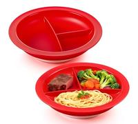 Hushee 2 Pcs Spill-Proof Scoop Plate, 9" Dish with Wall for Disabled, Handicapped, Elderly Adults with Special Needs from Parkinsons, Dementia, Stroke, Tremors (Partitioned Plate,Red)