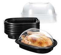 Hushee 20 Pack Large Rotisserie Chicken Roaster Container with Lids Black Plastic Chicken Food Storage Container Carrier Without Handle Rectangular Take out Reusable Storage High Dome Clear Lid