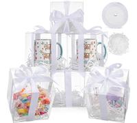 Hushee 24 Pcs Gift Boxes for Sublimation Tumbler Mug Clear Exhibition Packaging Box with Ribbon Paper Filler Compatible with 11oz 12oz 15oz 16oz 20oz 30oz Drinking Cup Glasses(White,4.5x4.1x4.9inch)