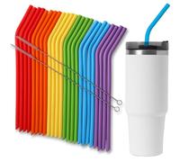 Hushee 24 Pcs Reusable Silicone Straws 7.5mm x 10'' Flexible Replacement Long Straws with 2 Cleaning Brushes for 30 oz 20 oz Tumblers Juice Smoothies Milkshakes Tea No Rubber Taste(Rainbow Color)