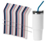 Hushee 24 Pcs Reusable Silicone Straws 7.5mm x 10'' Flexible Replacement Long Straws with 2 Cleaning Brushes for 30 oz 20 oz Tumblers Juice Smoothies Milkshakes Tea No Rubber Taste(Dark Color)