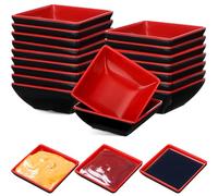 Hushee 25 Pcs Dipping Bowls Soy Sauce Dishes Dip Serving Set Black Red Side Small Dish Melamine Cups Pinch for Condiment, Sauce, Soy, BBQ, Desserts(Square) (DUN-Hushee-509)