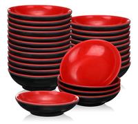 Hushee 25 Pcs Dipping Bowls Soy Sauce Dishes Dipping Sauce Cups Serving Plate Set Black Red Side Small Dish Pinch Bowls for Condiment, Soy, BBQ, Desserts(Round)