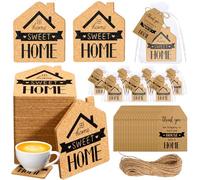 Hushee 25 Sets Housewarming Party Favors Sweet Home Coaster House Shaped Coaster with Thank You Gift Cards House Warming Return Gifts with Organza Bags Twine New Home Gift for Guests Party Decorations