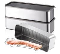 Hushee 3 Set 304 Stainless Steel Containers for Fridge, with Removable Drain Tray, 60 oz Airtight Food Container with Lids for Fruit Bacon Deli Meat Fresh Storage(10. 43 x 3. 94 x 2. 76 Inch)