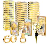 Hushee 30 Pcs 60th Birthday Party Favors for Guests Birthday Bottle Opener Golden Wine Stoppers with Rhinestones for Adults Women Wedding Party Anniversary Souvenirs Keepsakes