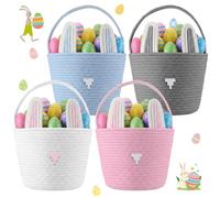 Hushee 4 Packs Easter Bunny Basket for Kids Cute Rabbit Empty Wove Egg Filled Tote Bag with Handle for Boys Girls Toddler Baby Infant Easter Party Game Favors Christmas Personalized Gift