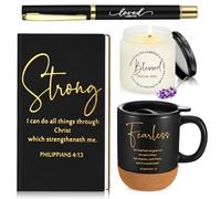 Hushee 4 Pcs Christian Gifts for Women Prayer Bible Verse Coffee Mug Scented Candle Journal Ballpoint Pen Inspirational Religious Christmas Gifts for Mom Pastor's Wife Godmother Teacher