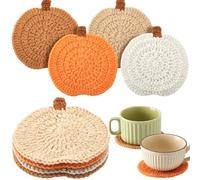 Hushee 4 Pcs Fall Coasters Crochet Thanksgiving Pumpkin Coaster 4.72 Inch Orange Home Decor Handmade Woven Pumpkin Drink Cup Pad Mats for Autumn Harvest Thanksgiving Kitchen Table Party Decor Gifts