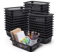 Hushee 50 Pack Classroom Storage Baskets Bulk Small Plastic Baskets for Organizing 9 x 6 x 2.5 Inch Stackable Desktop Plastic Organizer Tray for School Office Drawer Home Closets Shelves(Black)