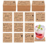 Hushee 50 Pcs Christian Church Coasters Gifts with Bible Verses 4" Christian Cork Drink Coasters Set Bulk for Adults Home Indoor Pastor Teacher Family Sunday Church Present (Square)